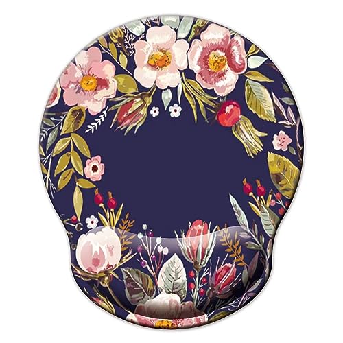 Mouse Pad with Wrist Support, Ergonomic Mouse Pad with Memory Foam Wrist Rest Cushion, Non-Slip Rubber Base Gaming Mice Pad for Home Office Computer Laptop, Flower Wreath - color: Flower wreath