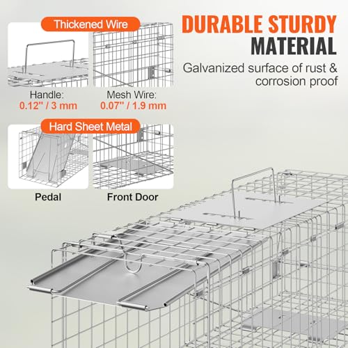 VEVOR Live Animal Cage, 24" x 8" x 8" Humane Cat Cage Galvanized Iron, Folding Animal Cage with Handle - size: 24" x 8" x 8"
