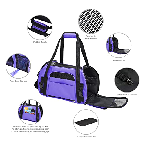 JESPET Soft-Sided Kennel Pet Carrier for Small Dogs, Cats, Puppy, Airline Approved Cat Carriers Dog Carrier Collapsible, Travel Handbag & Car Seat - color: Purple, size: 17.0"L x 9.0"W x 11.5"H