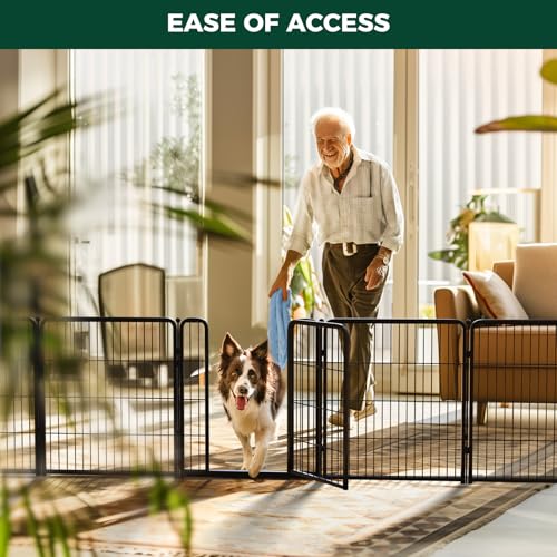 FXW Homeplus Indoor Dog Playpen, 32" H, 8 Panels, for Small & Medium Dogs | Stress-free play, Heavy-duty, Semi-open design, Easy setup, Threshold-free gate, Expandable, Patented - color: Black, size: 32"H