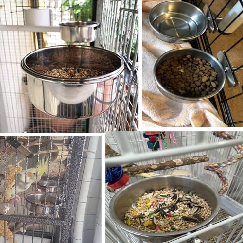 kathson Parrot Feeding Dish Cups,Stainless Steel Bird Food Water Bowl Parakeet Feeder Birds Cage Ball Toys with Clamp Holder for Cockatiel Macaw Budgies Small Animal Chinchilla (7 Pcs) - size: 【S:3.9x1.6 Inches】
