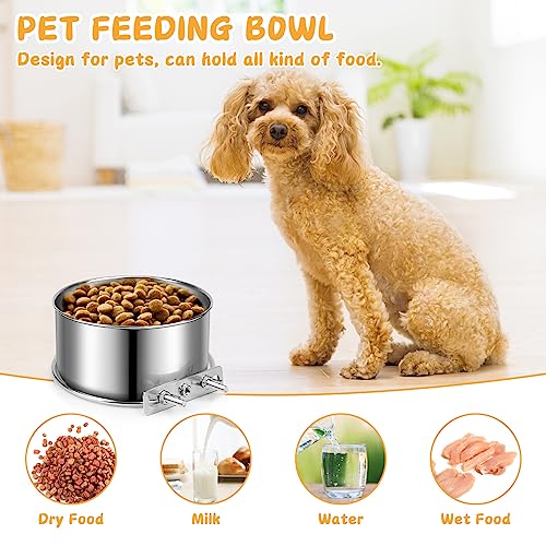 Water Bowl for Dog Crate, ShineMe Stainless Steel Pet Food Bowls for Kennel Cage No Spill, Attachable Dog Crate Bowls Hanging 2 Pack for Medium and Small Sized Dogs (5.5 x 2.9” & 4.9 x 3.3”) - color: Silver, size: M (5.5 * 2.9” & 4.9 * 3.3”)