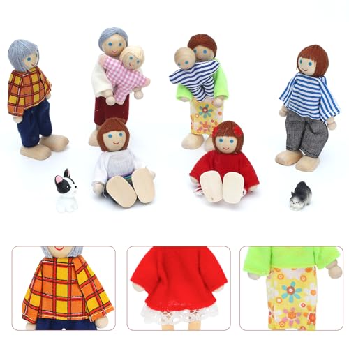ONEST 10 Pieces Wooden Dollhouse Family Set Mini People Figures Sets Dollhouse Dolls Wooden Doll Family Pretend Play Figures Accessories for Pretend Doll House - style: Household Style