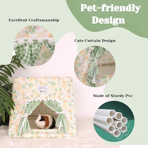 Jenvd Guinea Pig Hideout Large with Curtain, Machine Washable Bunny Hideout | Bottomless Guinea Pig Hide Tent Houses & Habitats, Easy-Clean Small Animal Hideout for Pet Rabbit, Rat, Chinchilla, Squirrel - color: Flower