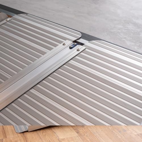 Ruedamann 5FT Portable Wheelchair Ramp for Home Steps, Non-Slip Aluminum | Wheelchair Ramp With Upgraded Hinge, Aluminum Folding Ramp for Doorways, Ramp for Wheelchairs, Scooters, Steps, Stairs, Pets - size: 5FT Silver(Using Height 5-15'')