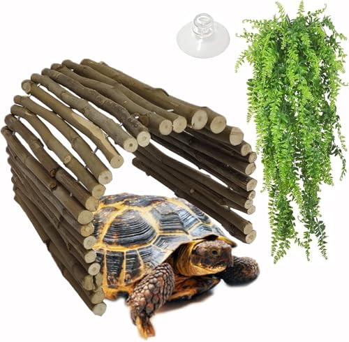 Hamiledyi Extra Large Tortoise Hide Reptile Hiding Cave Turtle Hut Gecko Hideaway Climbing Tunnel Toy Lizard Bendable Wooden Bridge for Adult Bearded Dragon Snake Chameleon Habitat Accessories - size: XL-19.7 x 11.8 -2 PACK