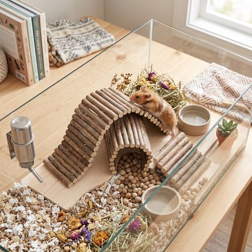 Hamster Toys, Flexible Hamster Wooden Bridge Door Fence Hamster Chew Toys Decor Standing Climbing for Gerbil Chinchilla Small Animals Chew Toys(11.8in) - size: 30CM