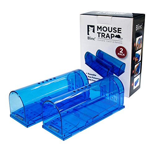 Humane Mouse Trap Reusable! [2-Pack] - Catch and Release No-Kill Rodent Traps for Indoors & Outdoors - Safe for Children & Pets - Reusable Mouse Catcher for Kitchen, Pantry & Garage Blinc (Blue) - size: 2 Pack