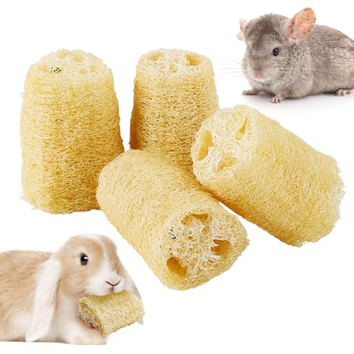 BNOSDM Bunny Chew Toys Natural Loofah 4PCS Bunny Teeth Grinding Toy Rabbit Fiber-Rich Treats Pet Entertainment Accessories for Rabbits Chinchillas Guinea Pig（XL） - color: XL-4PCS