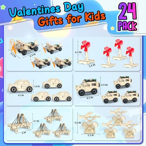kortes Valentines Day Cards for Kids Classroom, 24 Pack Valentines Gift Cards with Stem Kits, Valentine's Party Favors Toys for Boys Girls and Valentine School Exchange Gifts Greeting Cards - style: valentines