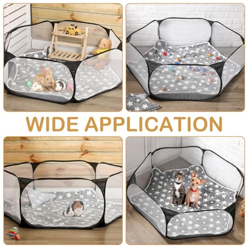Hamster Playpen with Mat Small Animal Cage Tent Breathable Transparent Guinea Pig Playpen Waterproof Portable Yard Fence Mat Foldable Exercise Playpen Outdoor Indoor (Black,Star) - color: Black