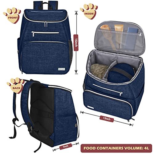 BAGLHER丨Dog Travel Bag Backpack, Airline Approved Pet Supplies Backpack, Dog Travel Bag with 2 Silicone Collapsible Bowls and 2 Food Baskets Dark Blue - color: Dark Blue