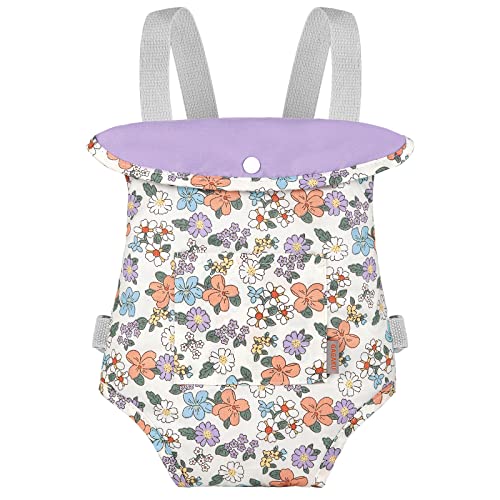GAGAKU Baby Doll Carrier Stuffed Animal Carrier for Girls Doll Accessory Adjustable Straps for 12 to 24 inch Reborn Baby Dolls -Purple Flowers - color: 5_purple Flowers