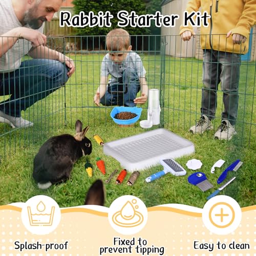 19 Pcs Rabbit Starter Kit Small Bunny Litter Box Animal Grooming Kit Water Bottle Bunny Toys Hay Feeder Bowl Blankets with Cleaning Set for Guinea Pig Rabbit Accessories (White) - color: White, style: Strawberry Bear