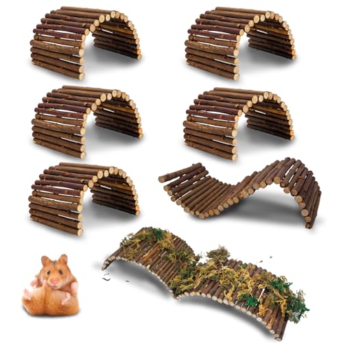 PINVNBY 8 PCS Hamster Wooden Ladder Bridge Tunnel Hide, Hamster Cage Accessories for Chinchillas Guinea Pigs Mouse Rat Ferre, Rodents Natural Hideout for Small Animals - color: 8 PCS, Fruitwood