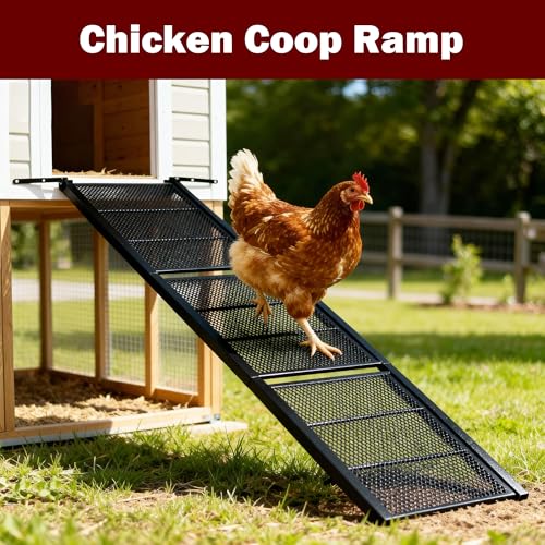 Chicken Coop Ramp 47.4″L,Chicken Coop Accessories and Ladder | for Henhouse Backyard or Farm with Length Adjustable Metal Coop Ramps for Feet Problem or Cannot Fly Chickens Sturdy Black