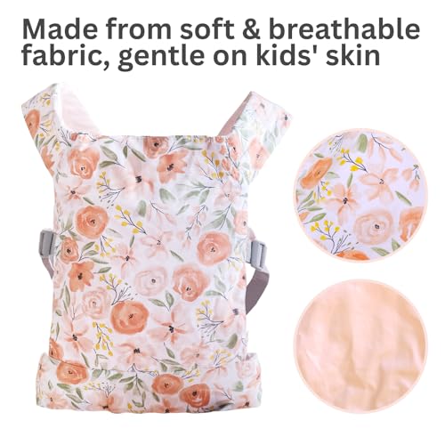 Baby Doll Carrier – Adjustable Doll Carrier for Little Girls, Front & Back Wear, Made with Soft Fabric, Fits Dolls & Stuffed Animals up to 20 Inches, Rose - style: Rose