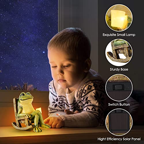 FOXMIS Miniature Frog Garden Statue Mom Dad Gifts Home Decorations Fairy Garden Accessories Outdoor Lights Solar Garden Frog Decor Art Housewarming Gift for Patio,Yard,Lawn Ornament,3.89"x2.36"x3.93 - color: Green