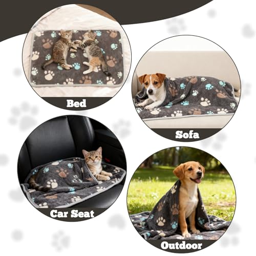 12 Pcs Small Dog Blanket Fleece Puppy Blankets Washable Pet Blankets for Cats Soft Flannel Paw Printed Throw for Guinea Pig Indoor Kittens Doggie (23 X 16 Inch,Dark Gray) - color: Dark Gray