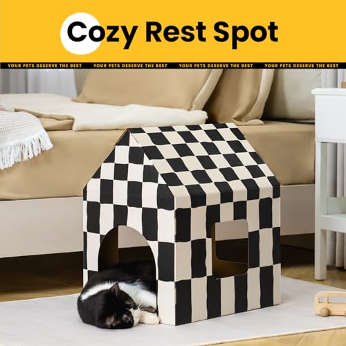 Conlun Large Cat House Scratching Pad Indoor Cave <18 lbs | 2-in-1 cozy cave, heavy-duty recycled cardboard | traps messy crumbs, quick setup | ideal for cats up to 18 lbs - size: Large - 1 Pack