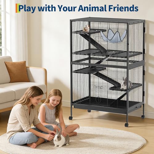 Garvee Ferret Cage, 50" h Large Ferret Nation Cage with 5 Removable Ramps, Hammock, Metal Small Animal Cages for Guinea Pigs, Sugar Glider Rabbit, Chinchillas - size: 50"h