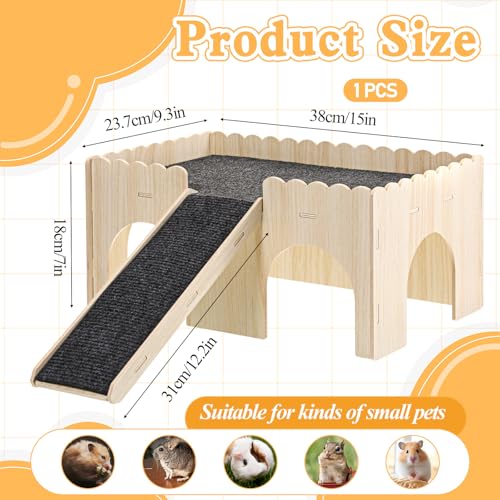 Large Guinea Pig Castle, Sturdy Wooden Guinea Pig Hideout, Upgraded Wooden Guineas Pigs Castle with Anti-Slip Stairs, Easy to Assemble for Small Animal House Habitat or Hamster Hideout