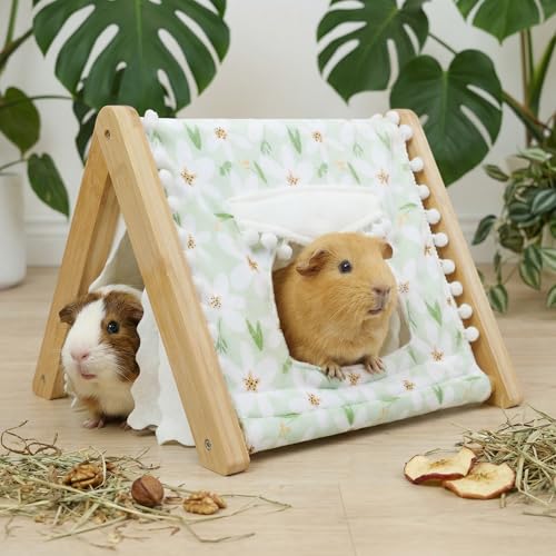 Guinea Pig Hideout No Bottom, Sturdy Bamboo Small Animal House with Window, Rabbit Bunny Tunnel, Easy to Assemble for Hamsters Bunny Rat Chinchillas Playing Hiding, Guinea Pig Cage Accessories, Green - color: Green