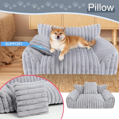 Cute Dog Couch for Medium Large Dogs,Dog Cat Couch Sofa,Dog Bed,L,Grey | Dog Couch Bed with Removable Washable Cover,Cute Fluffy Pet Sofa Cat Couch Bed,Washable Dog Bed Medium Large Size Dog - color: Grey, size: Large(36x27x10")