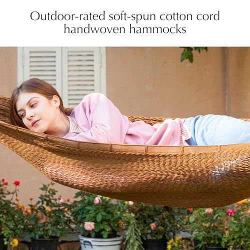 Family Handwoven Rope Mayan Hammock, 600 lbs Capacity, Extra Large | 2 Person, Portable Carrying Bag, Easy-Used Tree Straps, Carabiners, Soft Fabric,Patio (Desert, XX-Large) - color: Desert, size: XX-Large