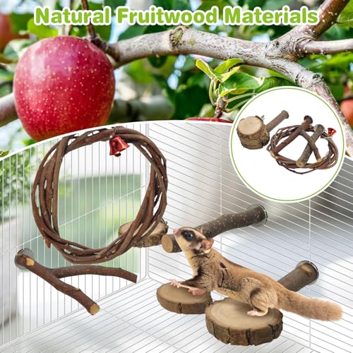 BNOSDM Sugar Glider Climbing Toys 2 Pack Nature Wood Rope Ladder Hanging Bridge Cage Accessories and 6 Packs Wooden Sugar Glider Cage Accessories Rat Climbing Toys with Swing Perch Stands Platforms