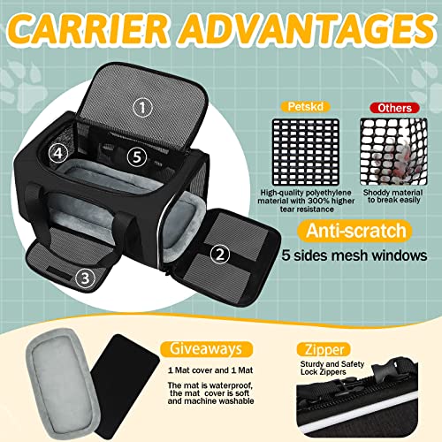 Small Pet Carrier 17" L x 11" W x 9.5" H Airline Approved, Black | for Alaska Airlines, Lockable Safety Zippers and Anti-Scratch Mesh, Pets Under 10 lbs - color: Black, size: 17.0"L x 11.0"W x 9.5"H