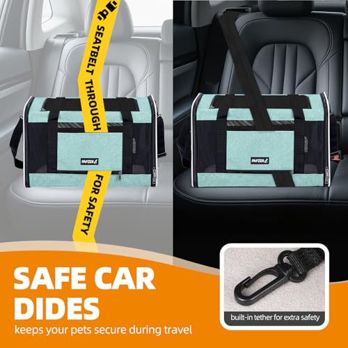 Cat Carrier Soft-Sided Travel Bag for Medium to Large Cat Over 15lbs | Small Puppy Dog Carry Crate 12 Pounds, Top Entry, Breathable Mesh, Pet Kitten Rabbit Cage Bag Transport Kennel Collapsible - color: Teal