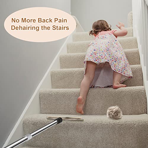 47“ Adjustable Long Handle Carpet Rake Pet Hair Remover, Reusable Large Metal Lint Remover Brush for Embedded Fur Removal from Low Pile Rugs Stairs, Carpet Brush Scraper Dog Cat Hair Remover Broom
