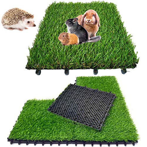 Hamiledyi 2 Pcs Artificial Rabbit Grass Mat 11.8" x 11.8" Reusable Guinea Pig Pee Pads Dog Grass Pee Pads for Puppy Bunny Chinchilla TrainerFloor Plastic Mats Feet Pads Indoor Outdoor - size: 2 Pcs