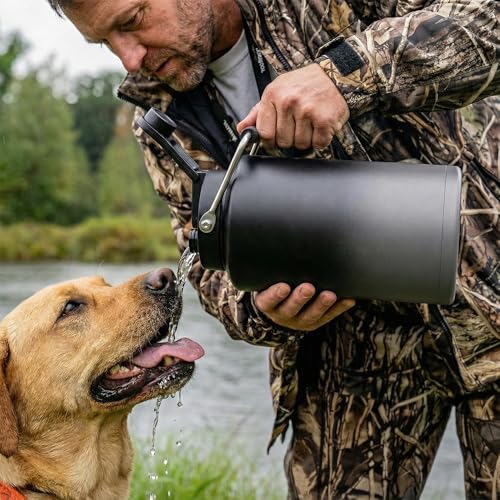 Fijinhom One Gallon Insulated Water Bottle for Travel: 2-in-1 Straw and Spout Lid, Keep Cold 24Hrs, Leakproof, 128oz Water Jug With Handle, Vacuum Stainless Steel for Sports, Hiking, Trip, Black&Grey - color: Grey/Black, size: 128 Ounces