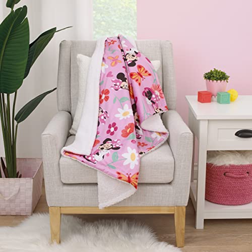 NoJo Disney Minnie Mouse Springtime Flowers Pink Orange, Green, and White Super Soft Sherpa Baby Blanket - color: Minnie Mouse - Springtime Flowers