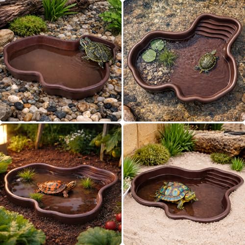 Petmolico Large Reptile Water Dish Non-Slip Bottom Habitat Accessories | For Turtle, Tortoise, Lizard, Gecko, Snake & Bearded Dragon