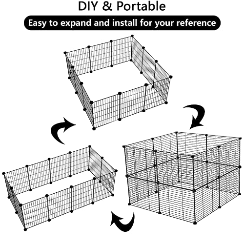 C&AHOME Pet Playpen, Small Animals Supplies, 16 Panels Exercise Playpens Cage, C Grids Portable Yard Fence Indoor, Ideal for Guinea Pigs, Pet Products, DIY Metal Yard Fence, 12" × 15" Black UPPM3416B | Exercise Playpens Cage, C Grids Portable Yard Fence I