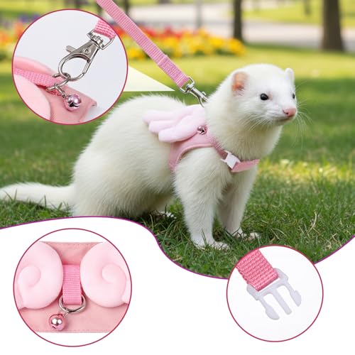 Ferret Harness and Leash Set Small Animals Vest Harness,Ferret,Mouse | Guinea Pig Clothes, with Safe Bell, Soft Mesh, HarnessLeash Vest, for Baby Rabbit, Guinea Pig, Teacup Chihuahua, Hamster