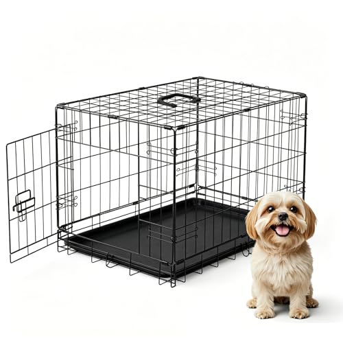 DUMOS Dog Crate 30 Inch, Foldable Puppy Small Medium Dog Cage Pet Kennel | Single Door Metal Wire, Plastic Leak-Proof Pan Tray, Portable Indoor Outdoor Training Travel - size: 30.0"L x 18.0"W x 19.5"H