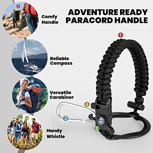 RAYMYLO Insulated Water Bottle 64 oz, Triple Wall Vacuum Stainless Steel | (Cold for 48 Hrs), Leak Proof & Non-BPA, Half Gallon Water Flask Jug with Paracord Handle & Straw Spout Lids - color: Magic Black, size: 64 Ounces