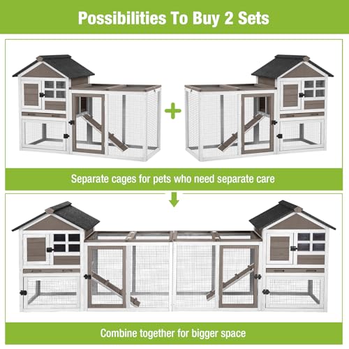 GUTINNEEN Rabbit Hutch Chicken Coop Expandable Indoor Bunny Cage Outdoor Guinea Pig Cage with Run 51.6" L - color: Brown