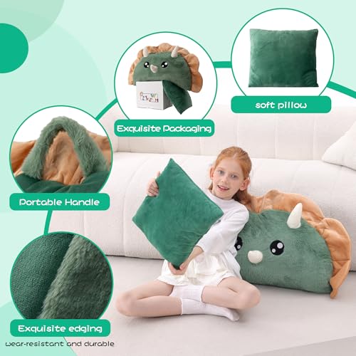 70" 4.2lbs Kids Sleeping Bag with Pillow Green Dino Toddler Nap Mat | Sleep Sack 2-in-1 Sleeping Mat&Blanket Washable Rolls Up W/Handle For Daycare Kindergarten Thick Soft & Portable In Gift Box - color: Dinosaur-Green