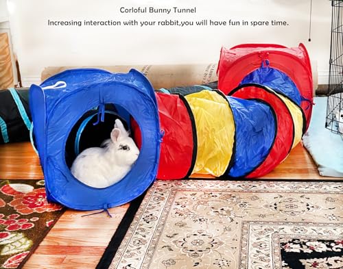 Large Rabbit Tunnel,Collapsible Bunny Tunnels Hideouts,Colorful Tubes for Rabbits XL Indoor Outdoor Small Animal Interactive Toys