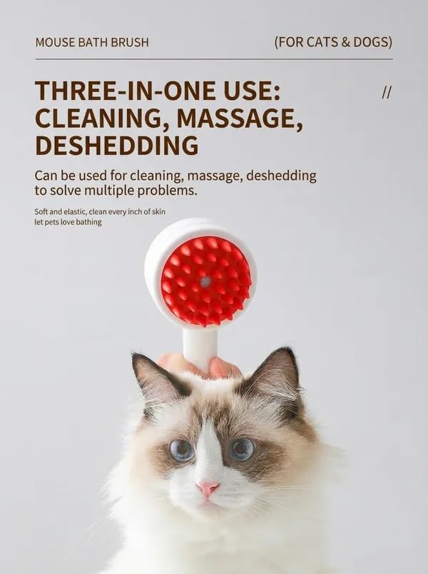 Pet Shampoo Brush Dispenser, Soft Silicone Dog Cat Bathing Scrubber, Massage Grooming Combs for Shedding, Washable Shower Tool for Puppies Kittens (Red) - color: Red