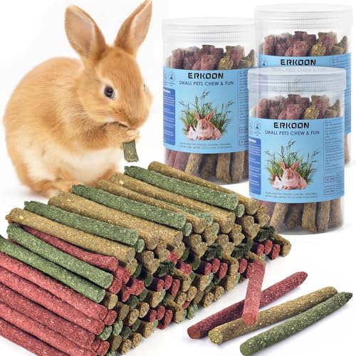 ERKOON 114Pcs Rabbit Chew Toys Timothy Hay Sticks, Guinea Pig Toys for Teeth Natural Molar Sticks Rabbits Treats for Bunnies, Chinchilla, Guinea Pigs, Gerbil, Hamster - size: 10.67 Ounce (Pack of 3)