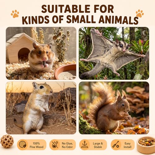 BreezeHug 6 Pcs Hamster Wooden Cage Accessories Include Hideout Climbing Tunnel Maze Wood House Natural Tunnel Tube Flexible Bridge Fence Water Bottle Toy Set for Small Animals Syrian Gerbil Rat - style: Stylish