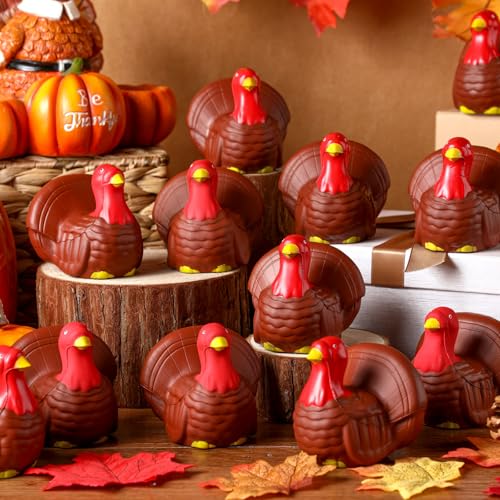 Meooeck 12 Pcs Thanksgiving Turkey Party Favors Cute Animal Squeeze Toys Stress Relief Soft Turkey Fidget Toys for Kids Adults Office Harvest Party Favors Goodie Bag Filler Classroom Reward - color: Brown, style: Turkey