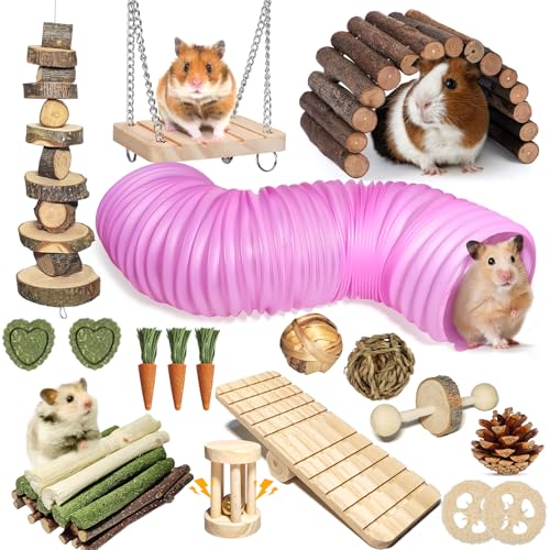 40 PCS Hamster Toys Set, Guinea Pig Toys Enrichment Hamster Tubes and Tunnels, Rat Enrichment Toy with Bridge, Seesaw, Swing, Ball for Gerbils, Chinchillas, Dwarf and Syrian Mouse