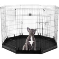Dog Playpen - Foldable Metal Exercise Puppy Play Pen with Eight 24x42in Extra-Tall Panels and Gate - Indoor/Outdoor Dog Fence with Fabric Bottom for Dogs, Cats or Small Animals by PETMAKER (Black) - size: 24" x 42"